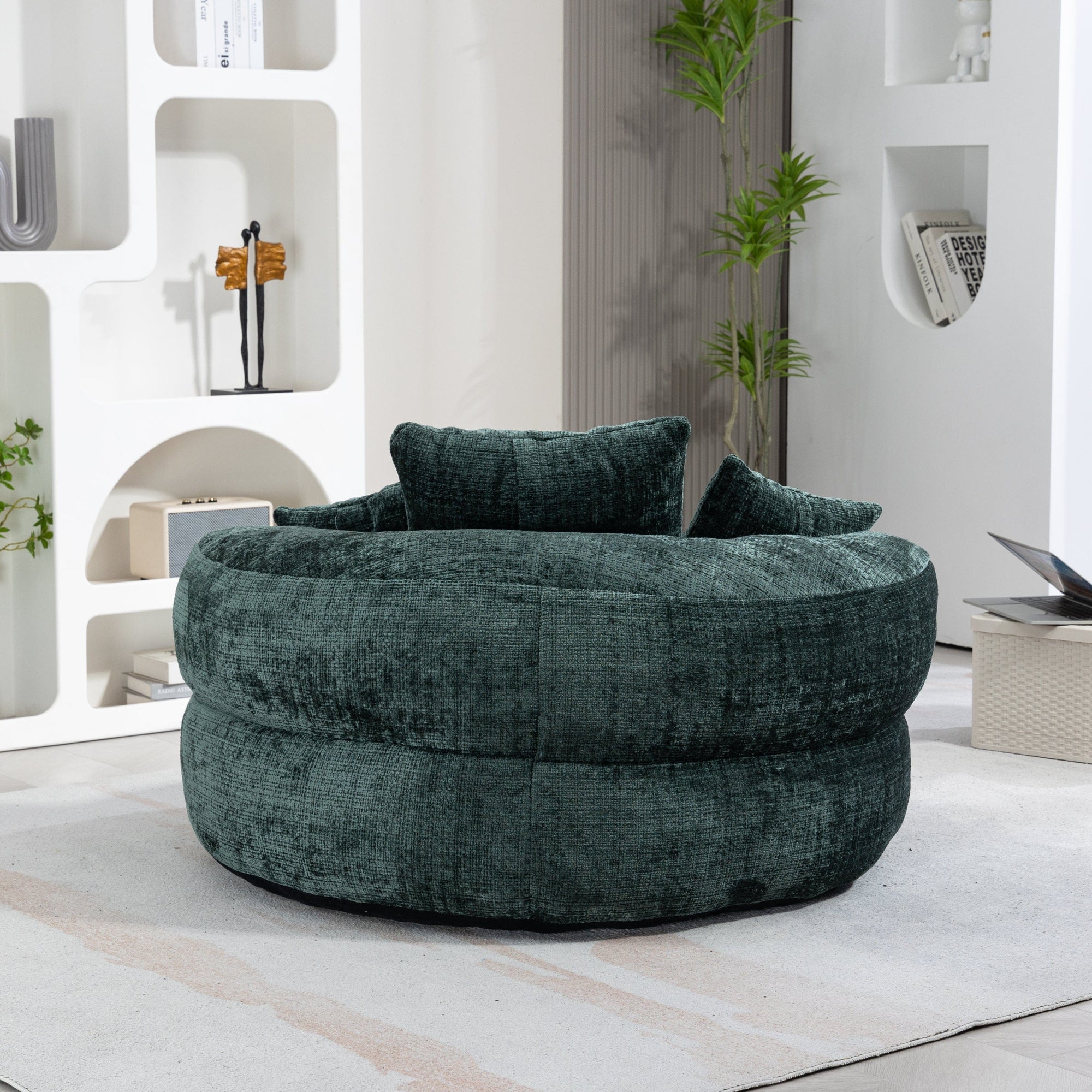 Sofa Chair Set Bean Bag Chair Default Comfortable Lazy Lounger Bean Bag Couch in Emerald Chenille
