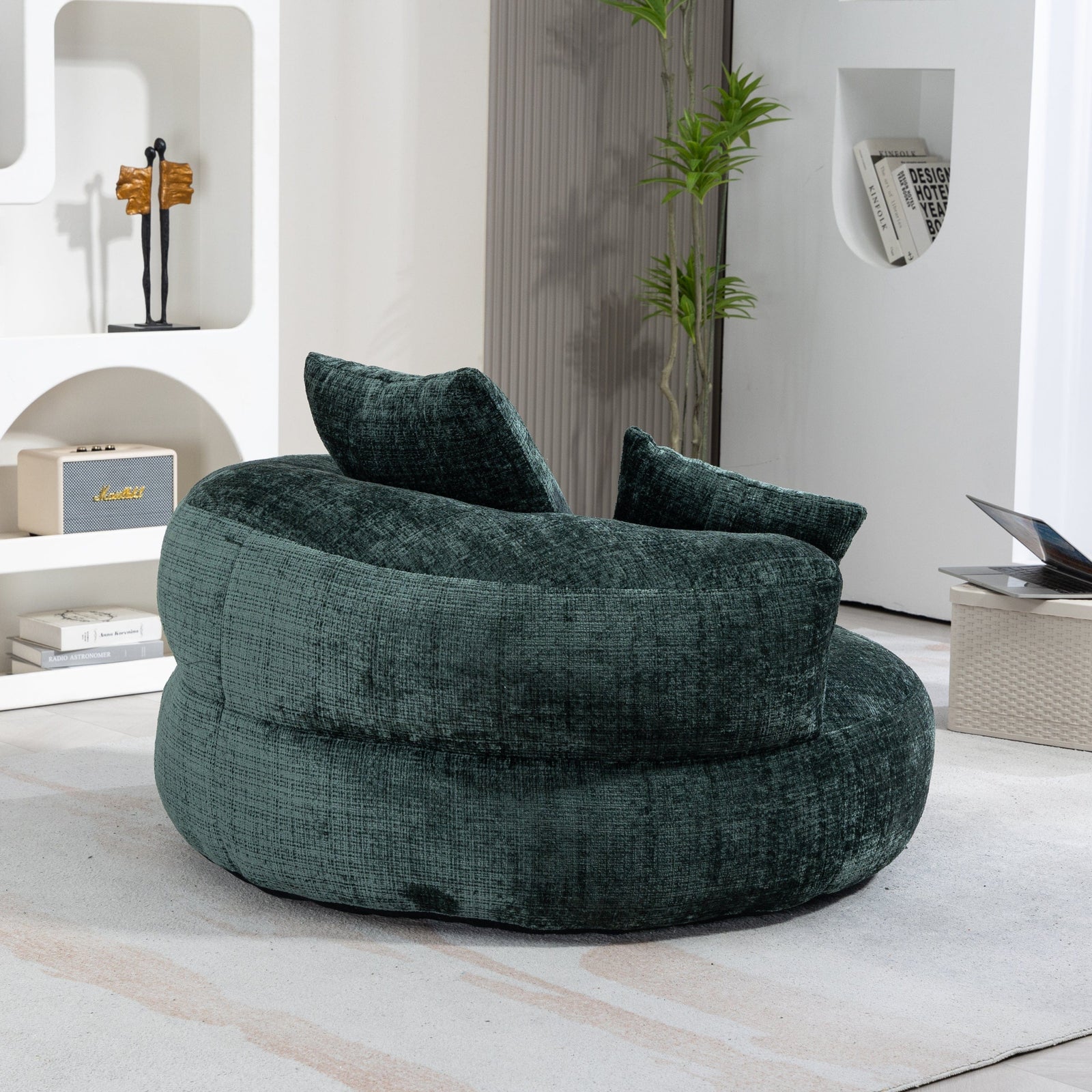 Sofa Chair Set Bean Bag Chair Default Comfortable Lazy Lounger Bean Bag Couch in Emerald Chenille