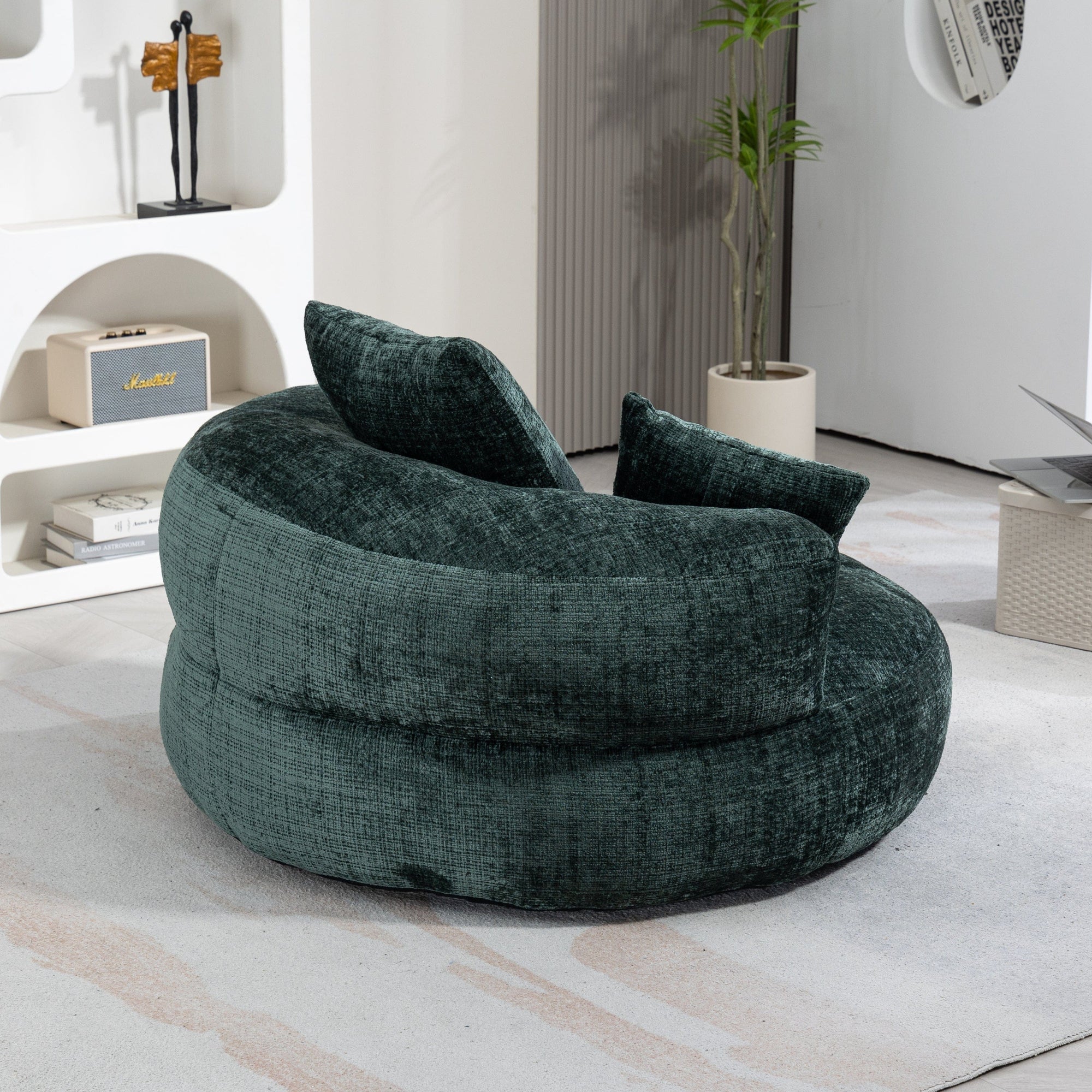 Sofa Chair Set Bean Bag Chair Default Comfortable Lazy Lounger Bean Bag Couch in Emerald Chenille