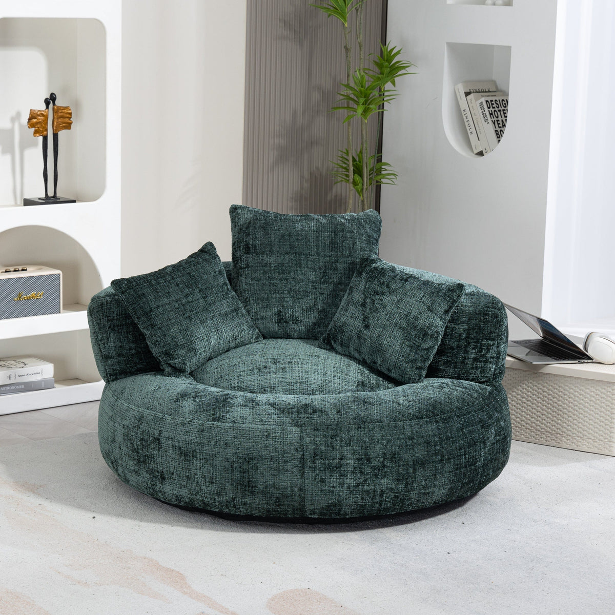 Sofa Chair Set Bean Bag Chair Default Comfortable Lazy Lounger Bean Bag Couch in Emerald Chenille