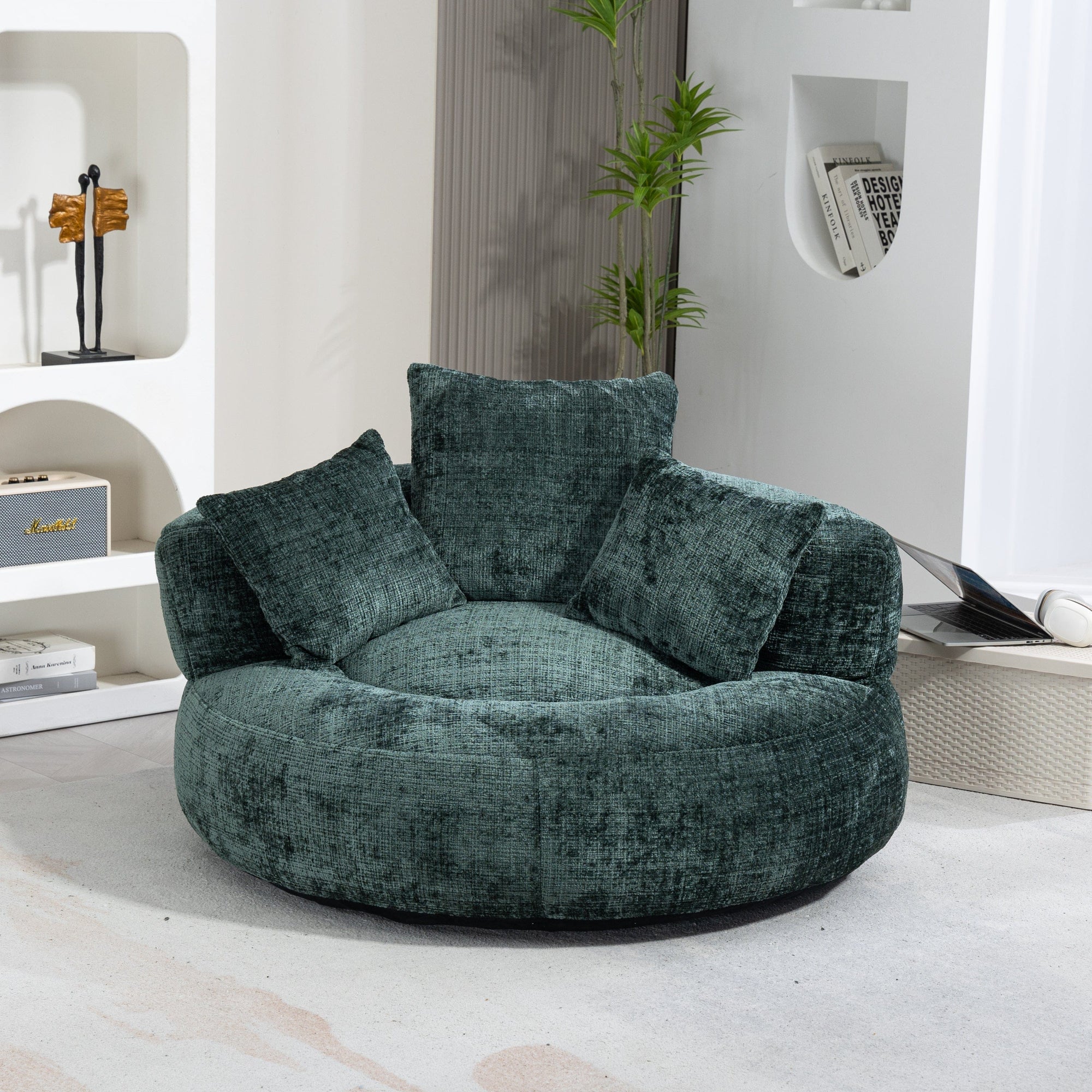 Sofa Chair Set Bean Bag Chair Default Comfortable Lazy Lounger Bean Bag Couch in Emerald Chenille