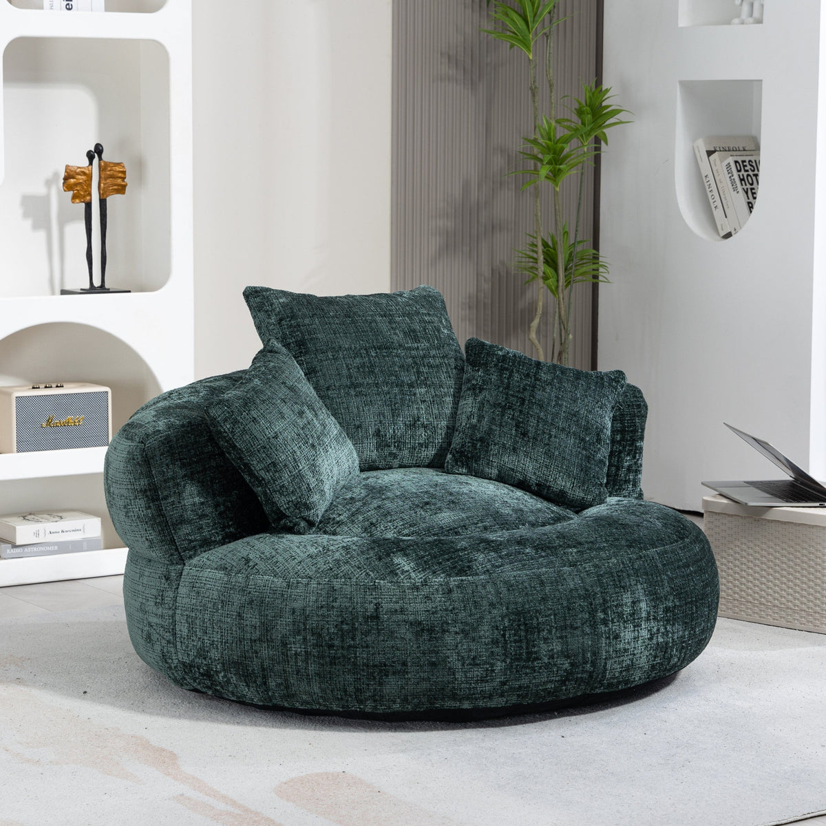 Sofa Chair Set Bean Bag Chair Default Comfortable Lazy Lounger Bean Bag Couch in Emerald Chenille