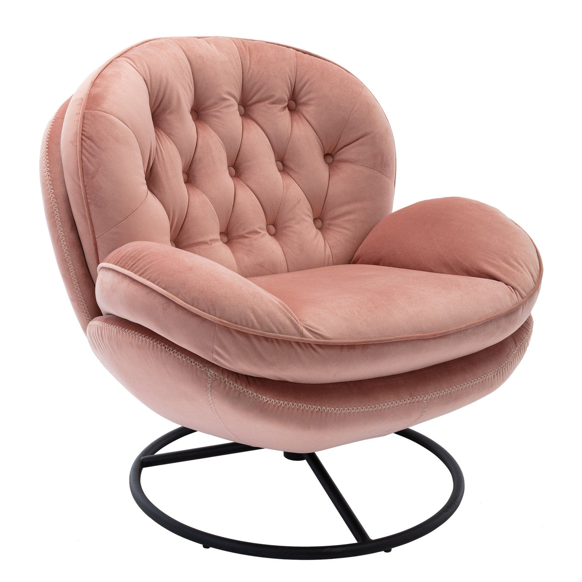 Sofa Chair Set Swivel Chair Pink Velvet Accent Chair with Ottoman Set