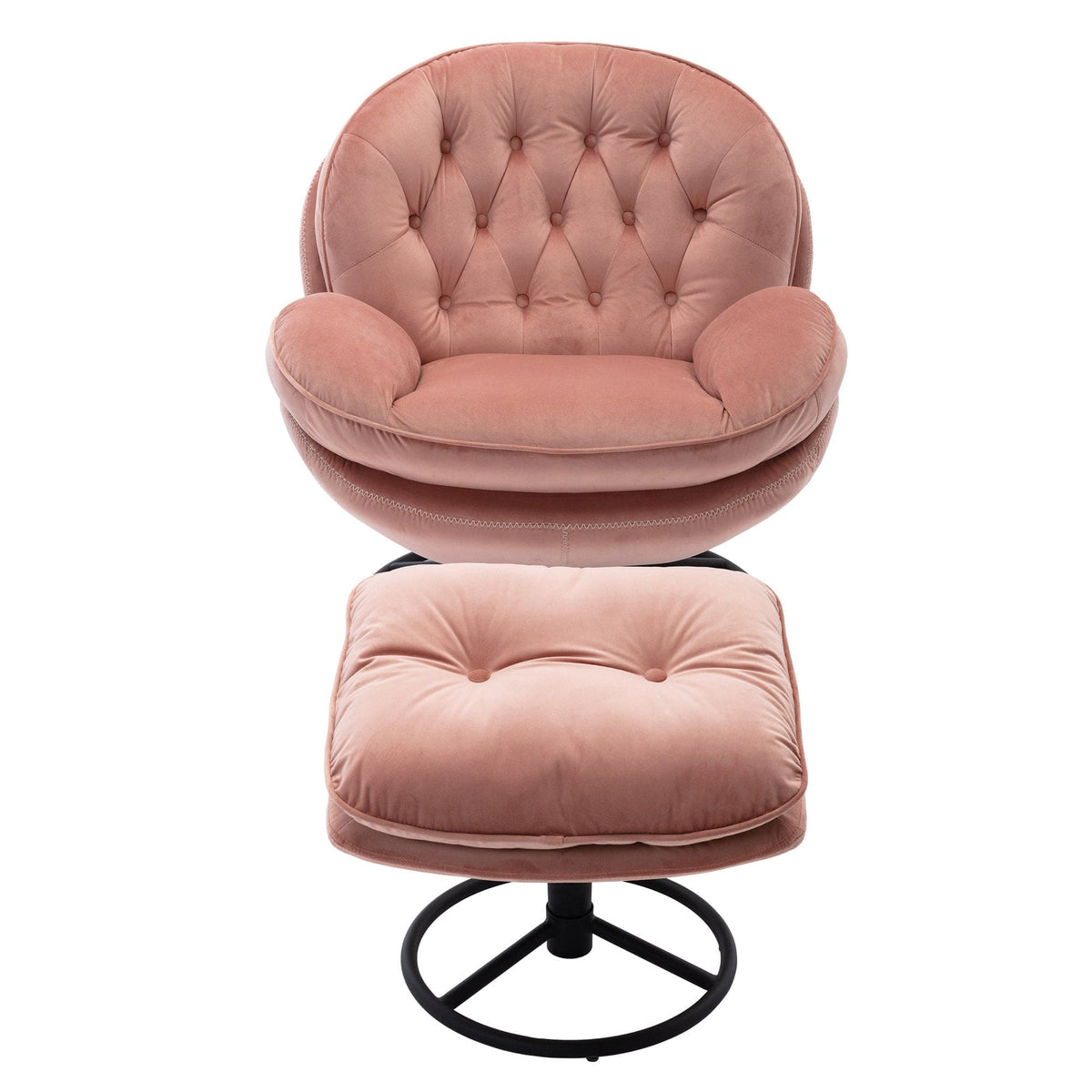 Sofa Chair Set Swivel Chair Pink Velvet Accent Chair with Ottoman Set