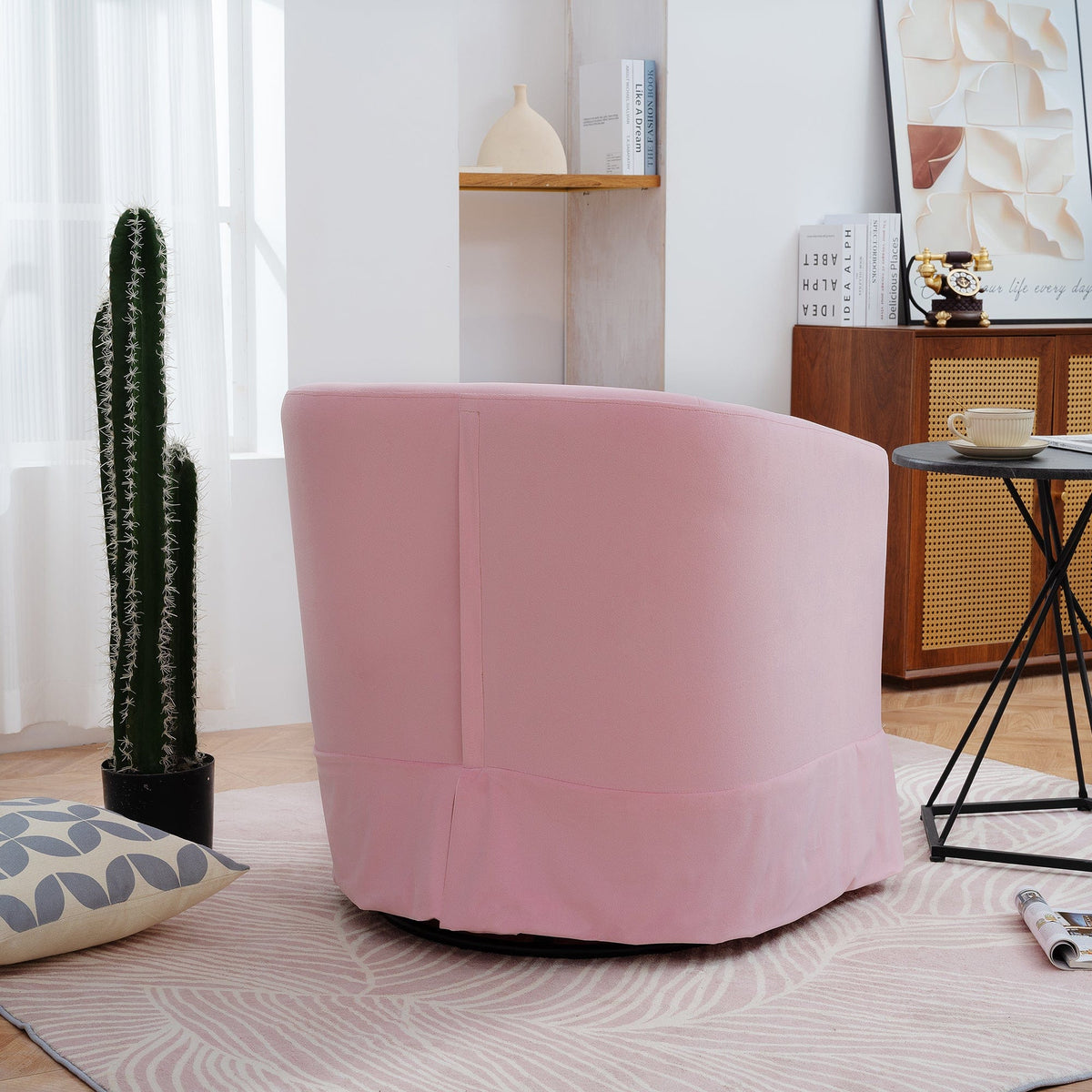Sofa Chair Set Swivel Chair Pink Velvet Swivel Chair with 360° Rotation and Comfortable Cushioning