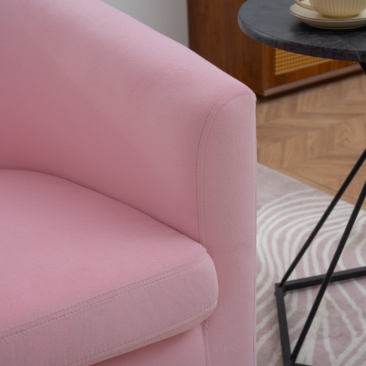 Sofa Chair Set Swivel Chair Pink Velvet Swivel Chair with 360° Rotation and Comfortable Cushioning