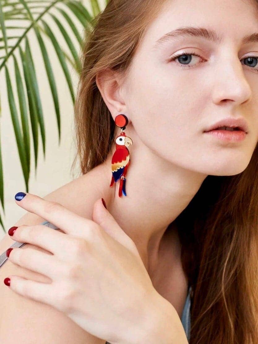 Yeganeh parrot earrings in organic acrylic