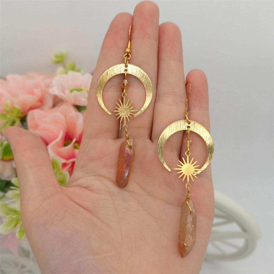Homa Tangerine Quartz Stone Crescent Moon Earrings