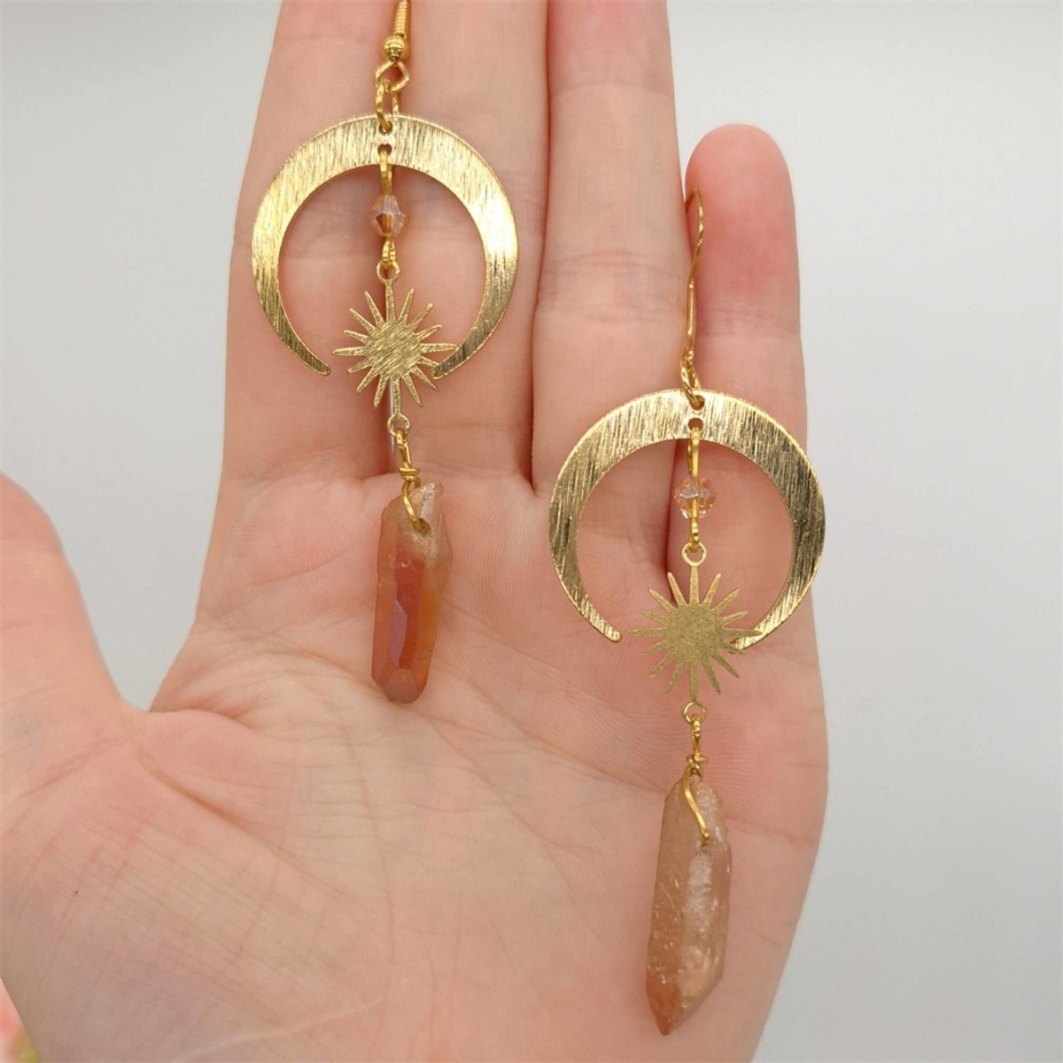 Homa tangerine quartz stone crescent moon earrings