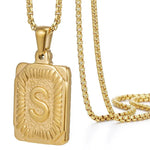 Load image into Gallery viewer, Textured Rectangle Letter Initial Necklace
