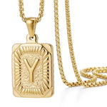 Load image into Gallery viewer, Textured Rectangle Letter Initial Necklace
