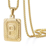 Load image into Gallery viewer, Textured Rectangle Letter Initial Necklace
