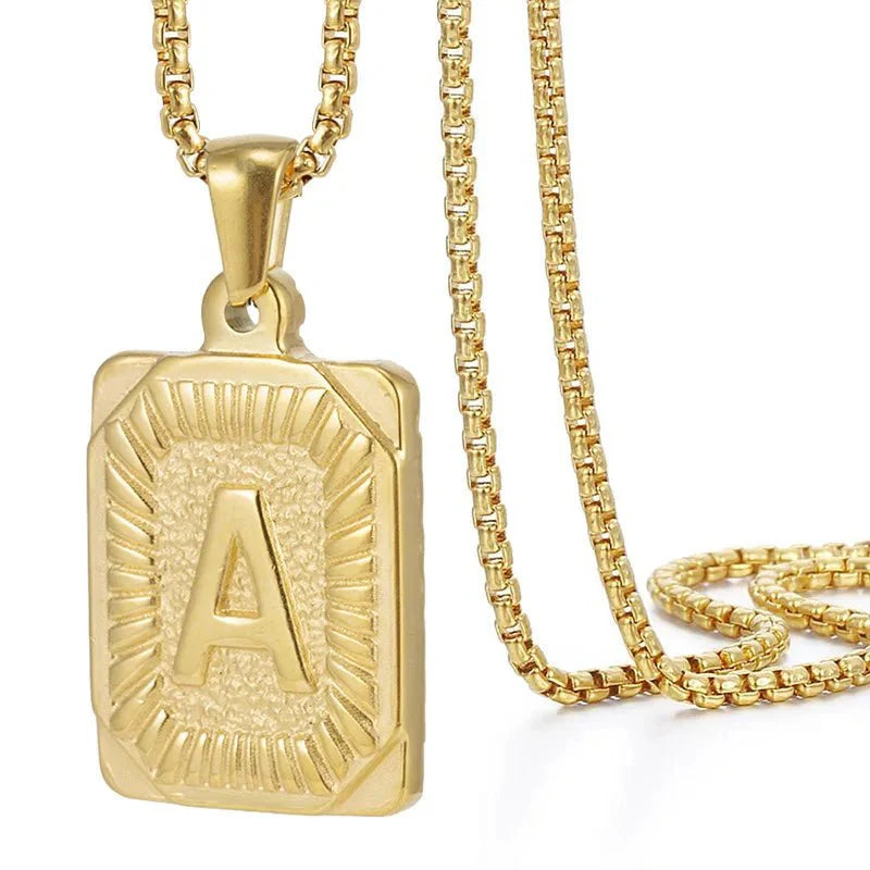 Textured rectangle letter initial necklace 704441