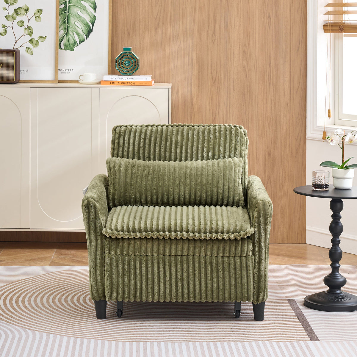 THE FURNITURE CO. Accent Chair 70&#39;s-Inspired Fluffy Waves Green Corduroy Plush Sofa