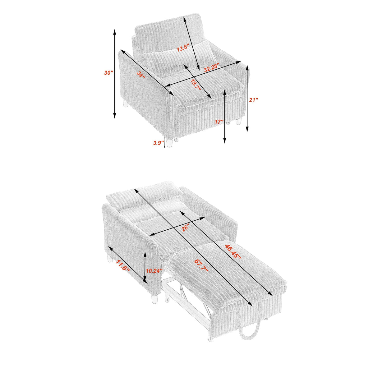 THE FURNITURE CO. Accent Chair 70&#39;s-Inspired Fluffy Waves Green Corduroy Plush Sofa