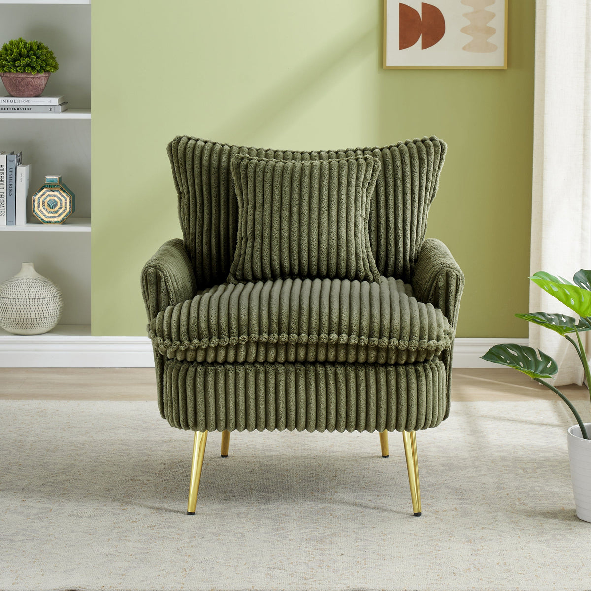 THE FURNITURE CO. Accent Chair 70s Retro Green Corduroy Sofa