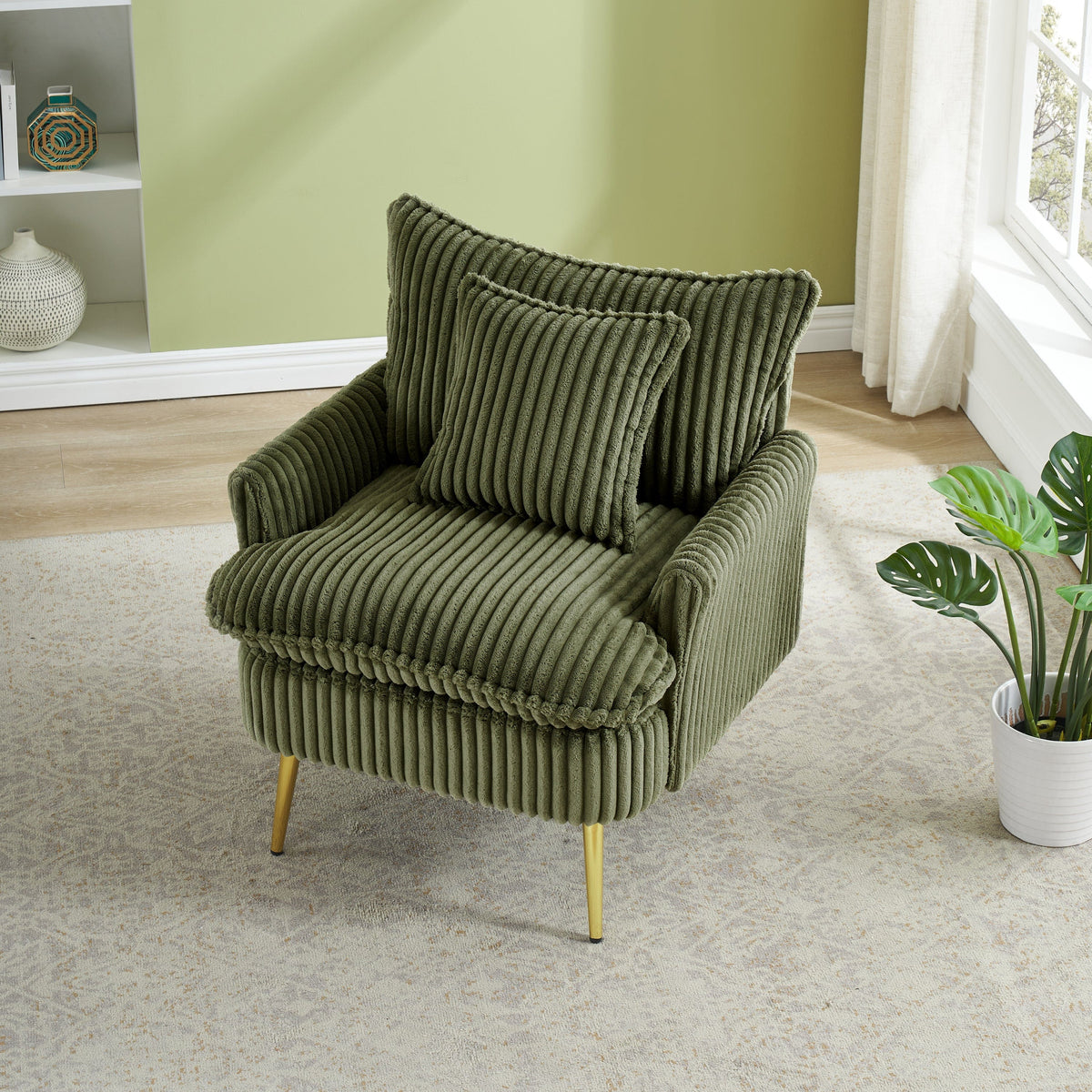 THE FURNITURE CO. Accent Chair 70s Retro Green Corduroy Sofa