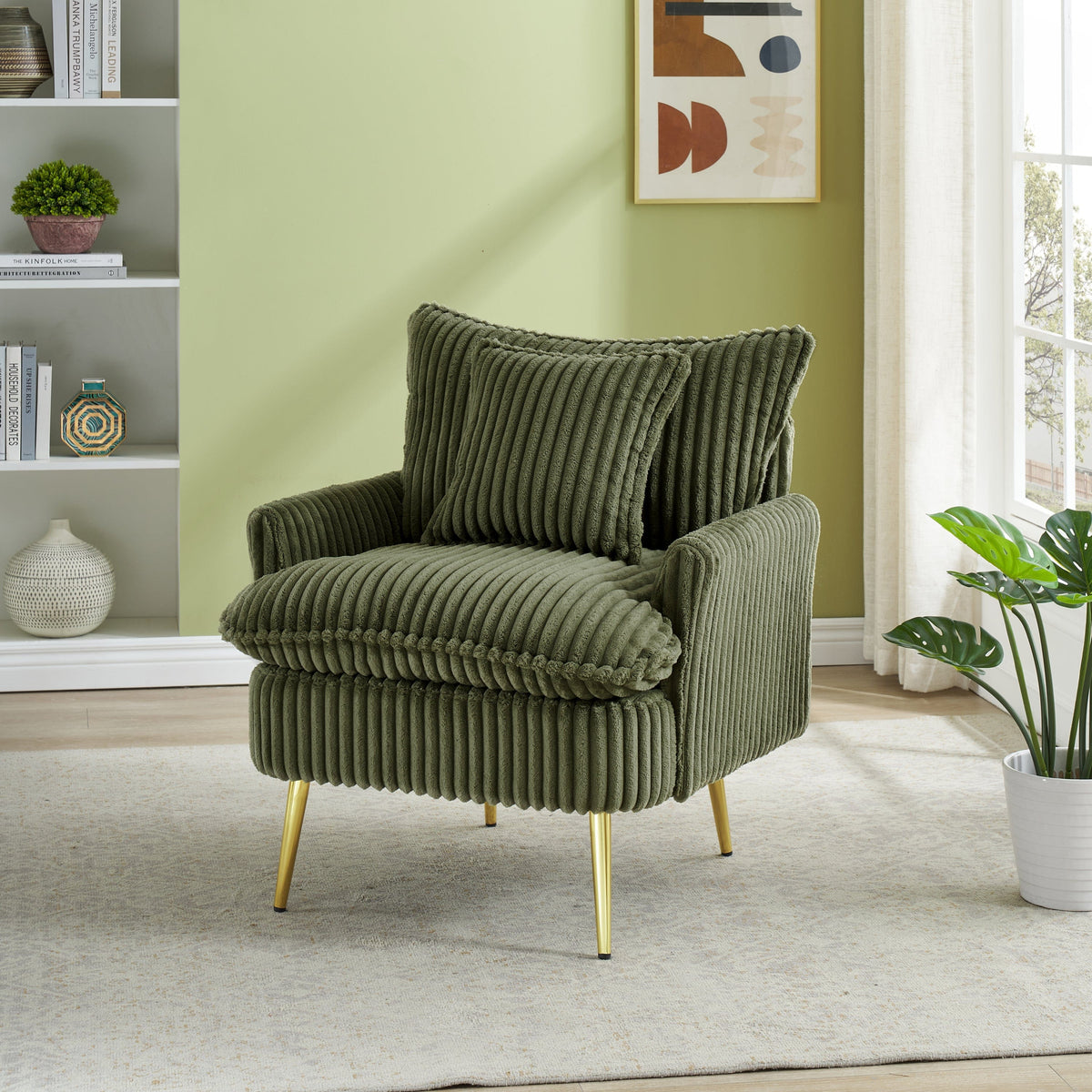 THE FURNITURE CO. Accent Chair 70s Retro Green Corduroy Sofa