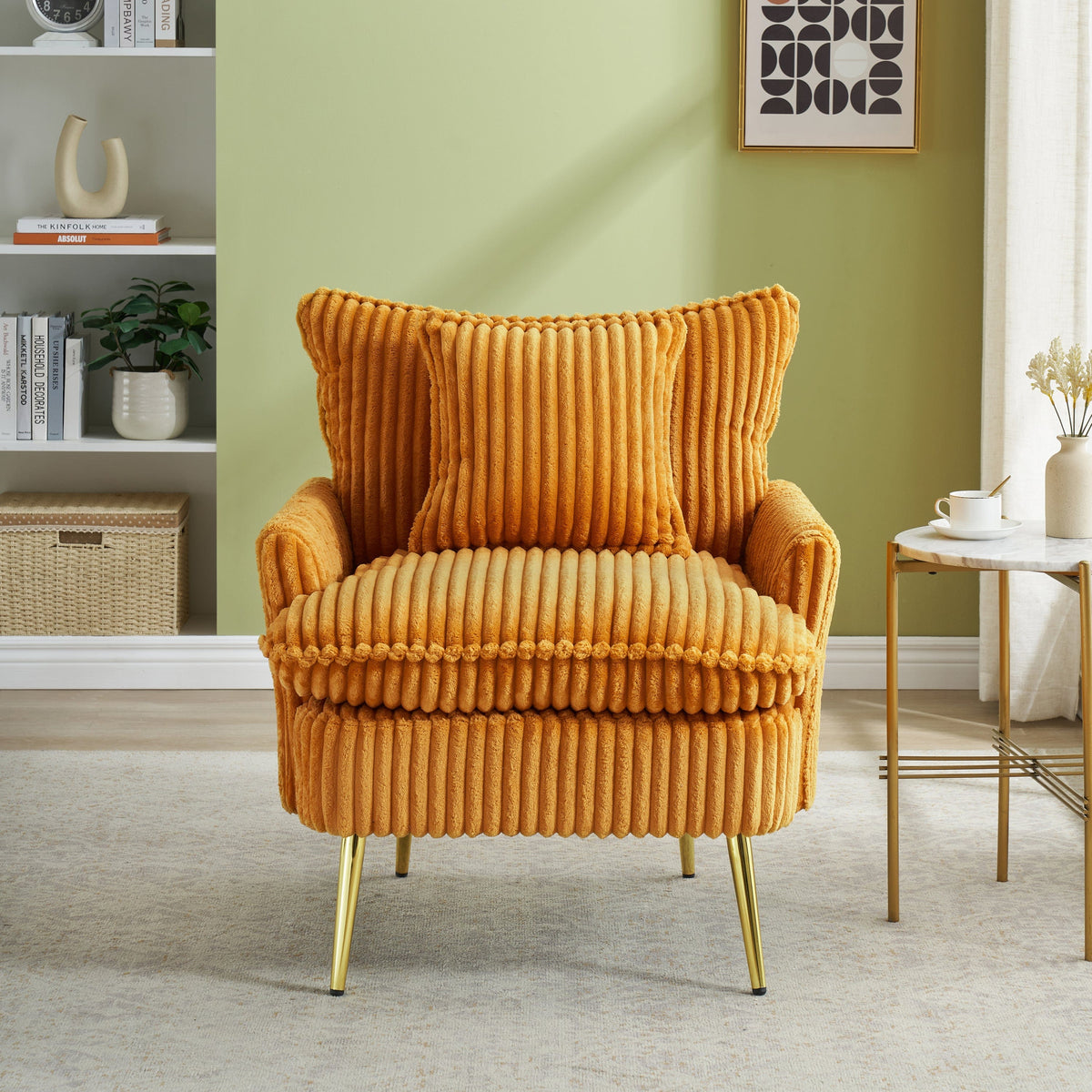 THE FURNITURE CO. Accent Chair 70s Retro Yellow Corduroy Sofa
