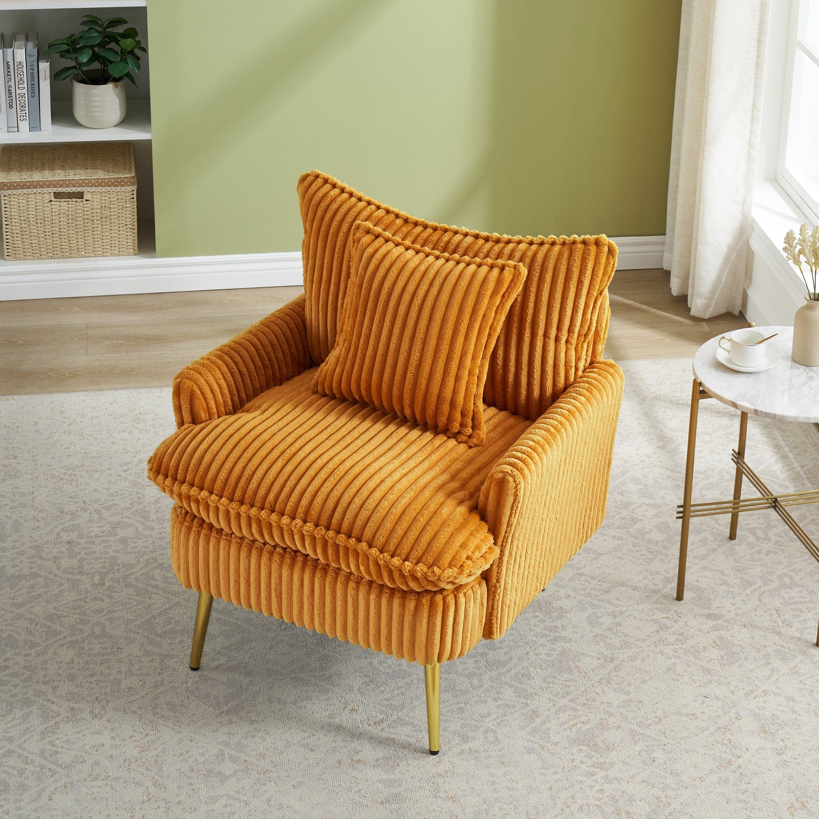 THE FURNITURE CO. Accent Chair 70s Retro Yellow Corduroy Sofa