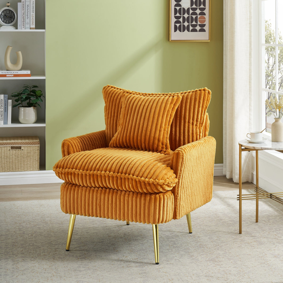 THE FURNITURE CO. Accent Chair 70s Retro Yellow Corduroy Sofa
