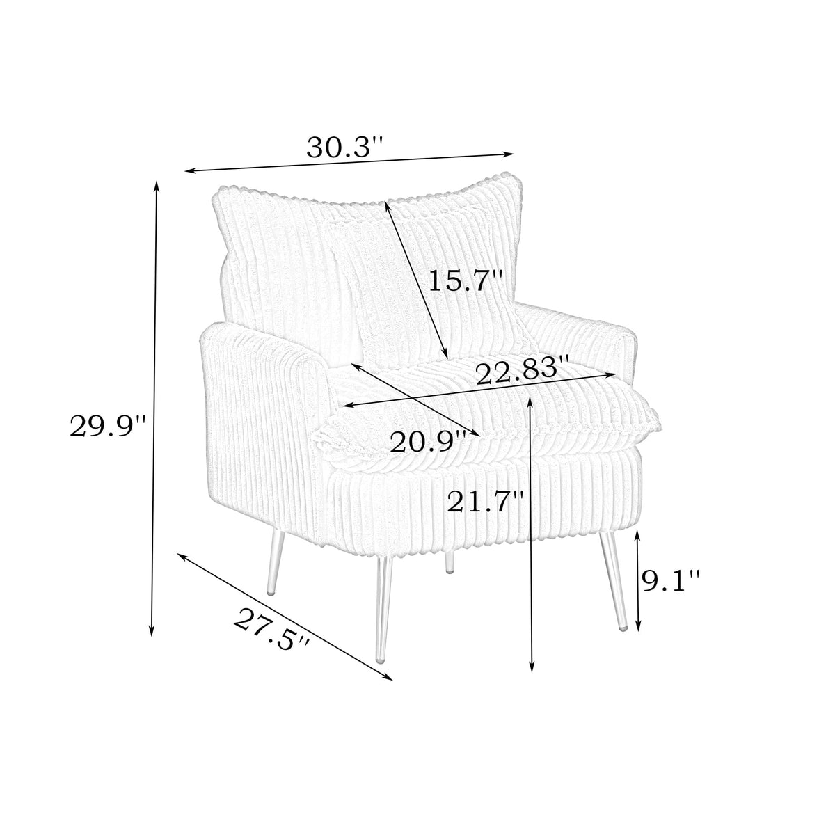 THE FURNITURE CO. Accent Chair 70s Retro Yellow Corduroy Sofa