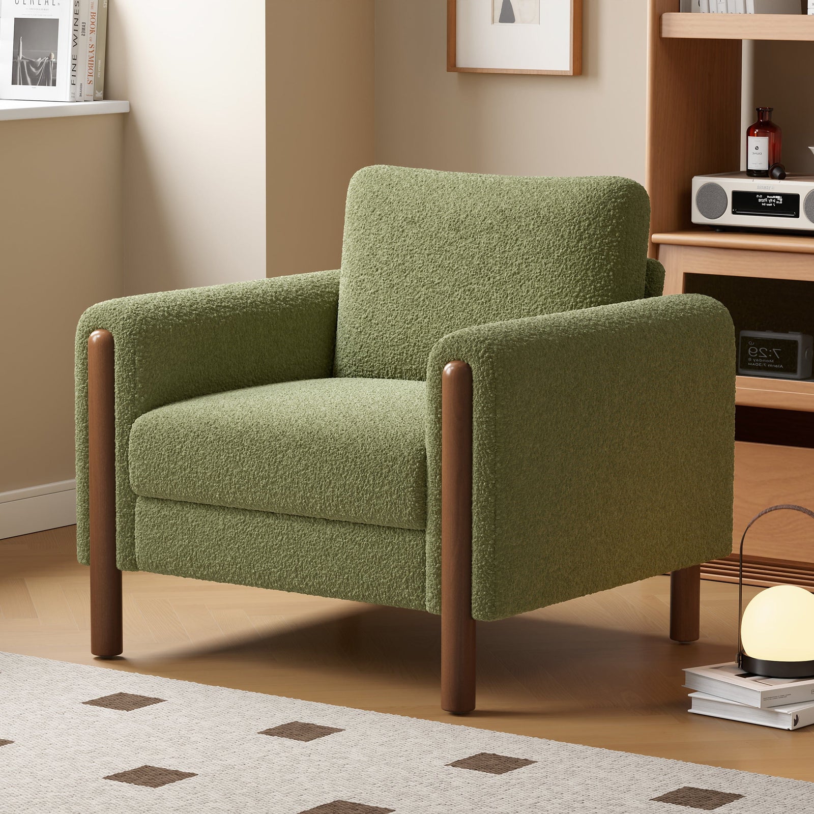 THE FURNITURE CO. Accent Chair Accent Chair With Walnut Legs Upholstered In Green Teddy
