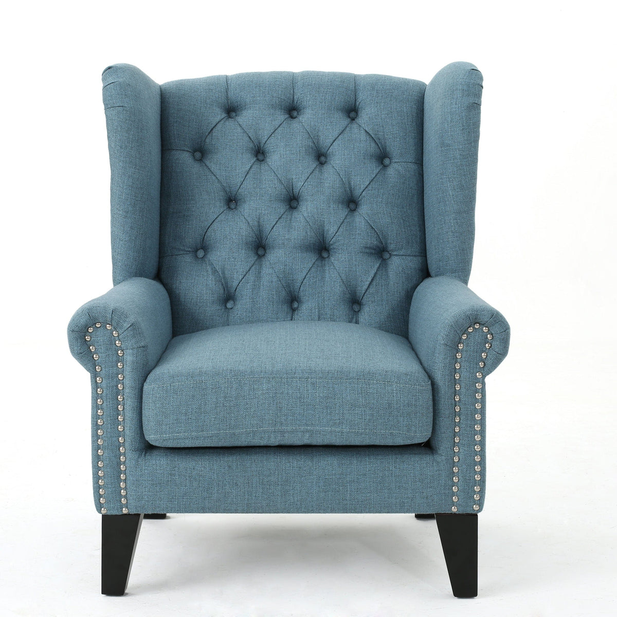 THE FURNITURE CO. Accent Chair Antique-Styled Blue Tufted Armchair