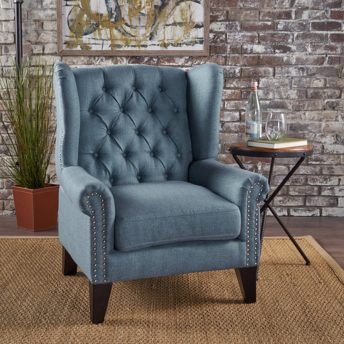 THE FURNITURE CO. Accent Chair Antique-Styled Blue Tufted Armchair