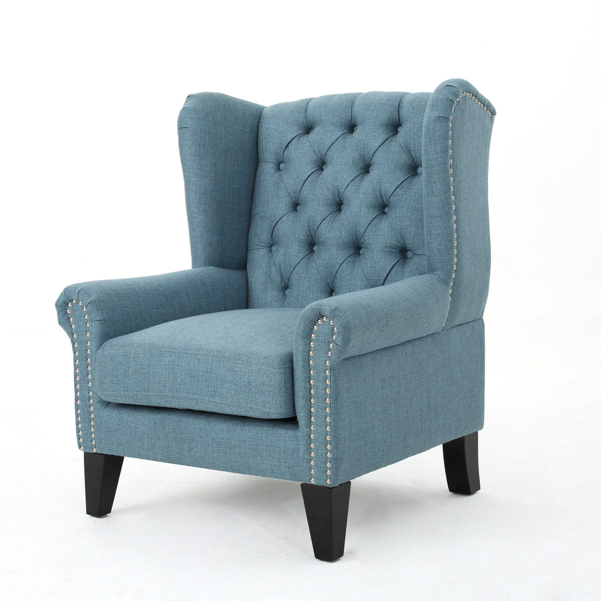 THE FURNITURE CO. Accent Chair Antique-Styled Blue Tufted Armchair