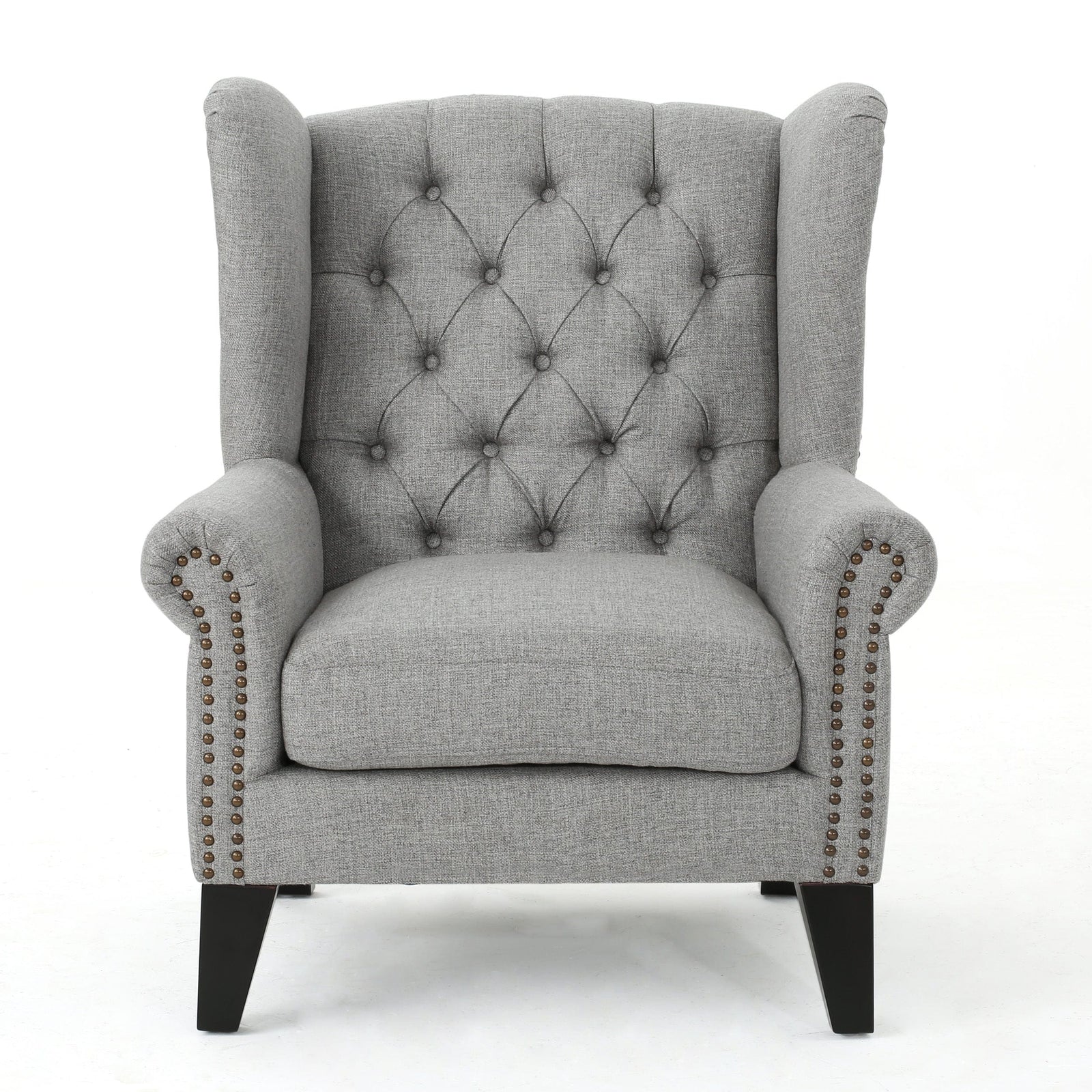 THE FURNITURE CO. Accent Chair Antique-Styled Gray Tufted Armchair