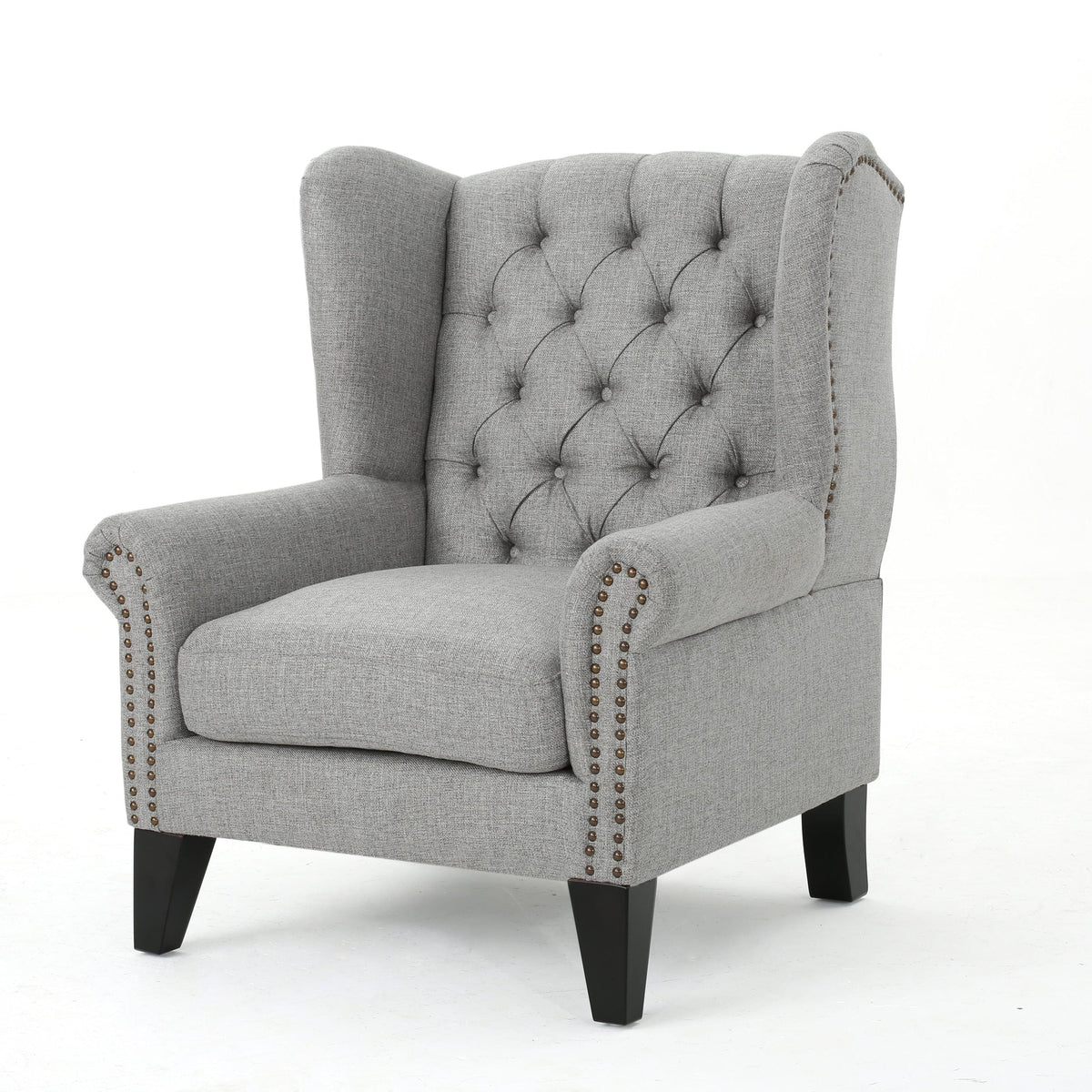 THE FURNITURE CO. Accent Chair Antique-Styled Gray Tufted Armchair