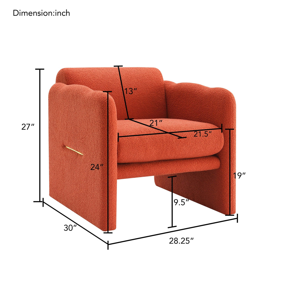 THE FURNITURE CO. Accent Chair Arm Chair with Waved Arms In Orange Teddy Fabric