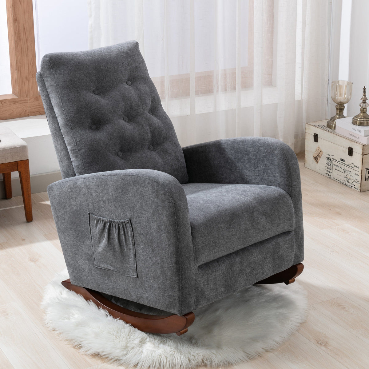THE FURNITURE CO. Accent Chair Baby Room Dark Gray Modern Rocking Chair