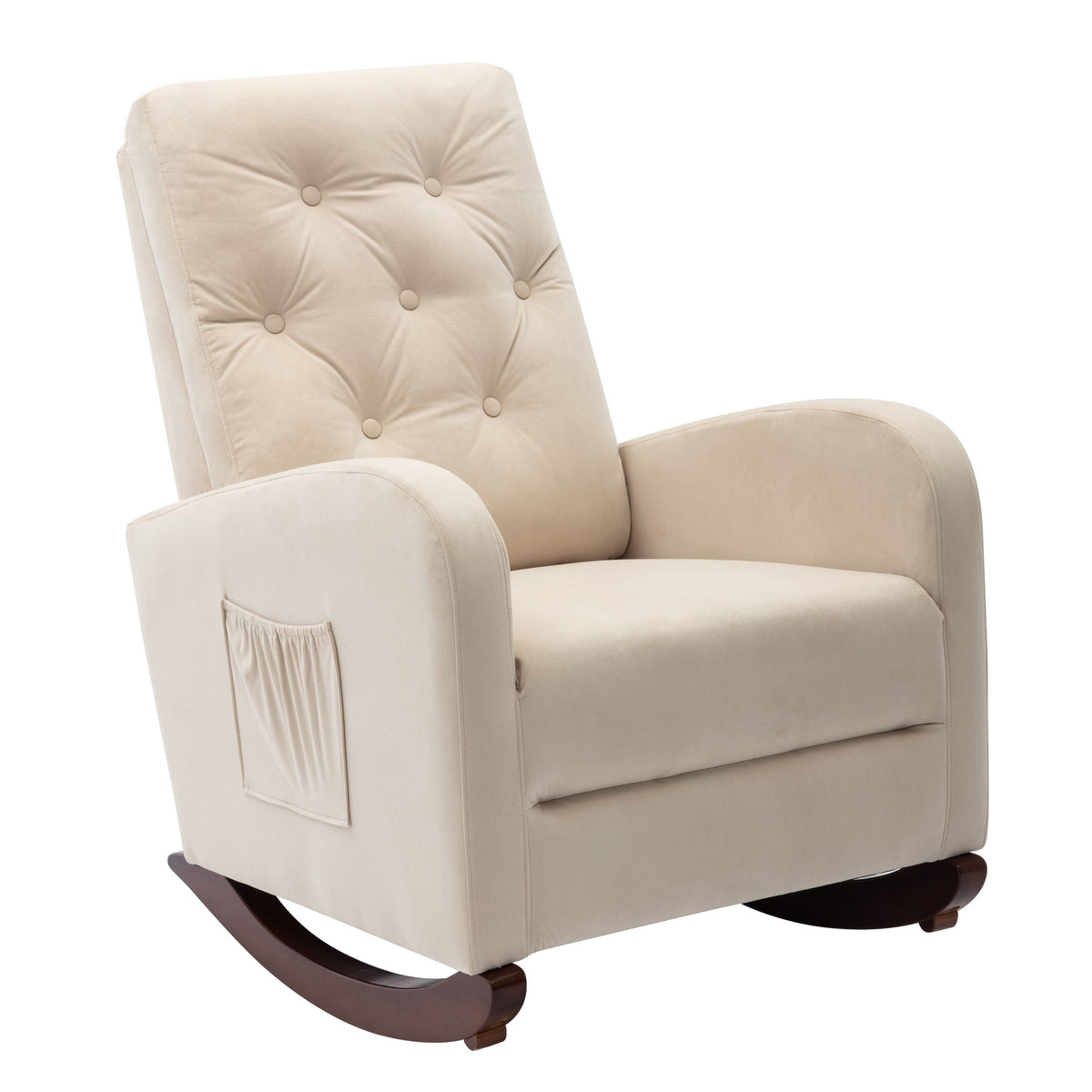 THE FURNITURE CO. Accent Chair Baby Room High Back Beige Velvet Rocking Chair