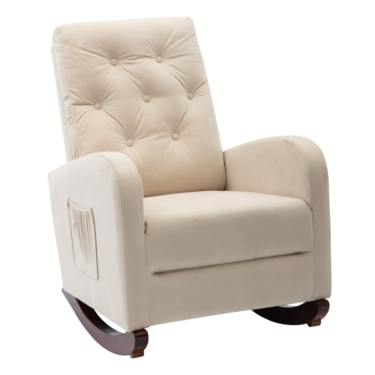 THE FURNITURE CO. Accent Chair Baby Room High Back Beige Velvet Rocking Chair