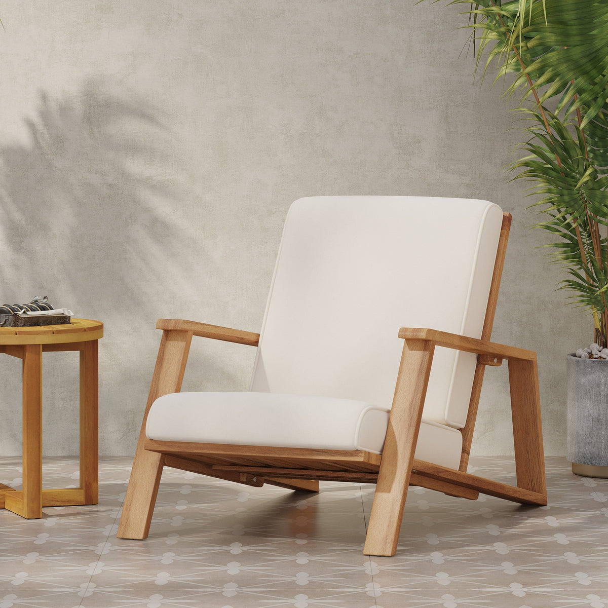THE FURNITURE CO. Accent Chair Beige Acacia Wood Adirondack Chair