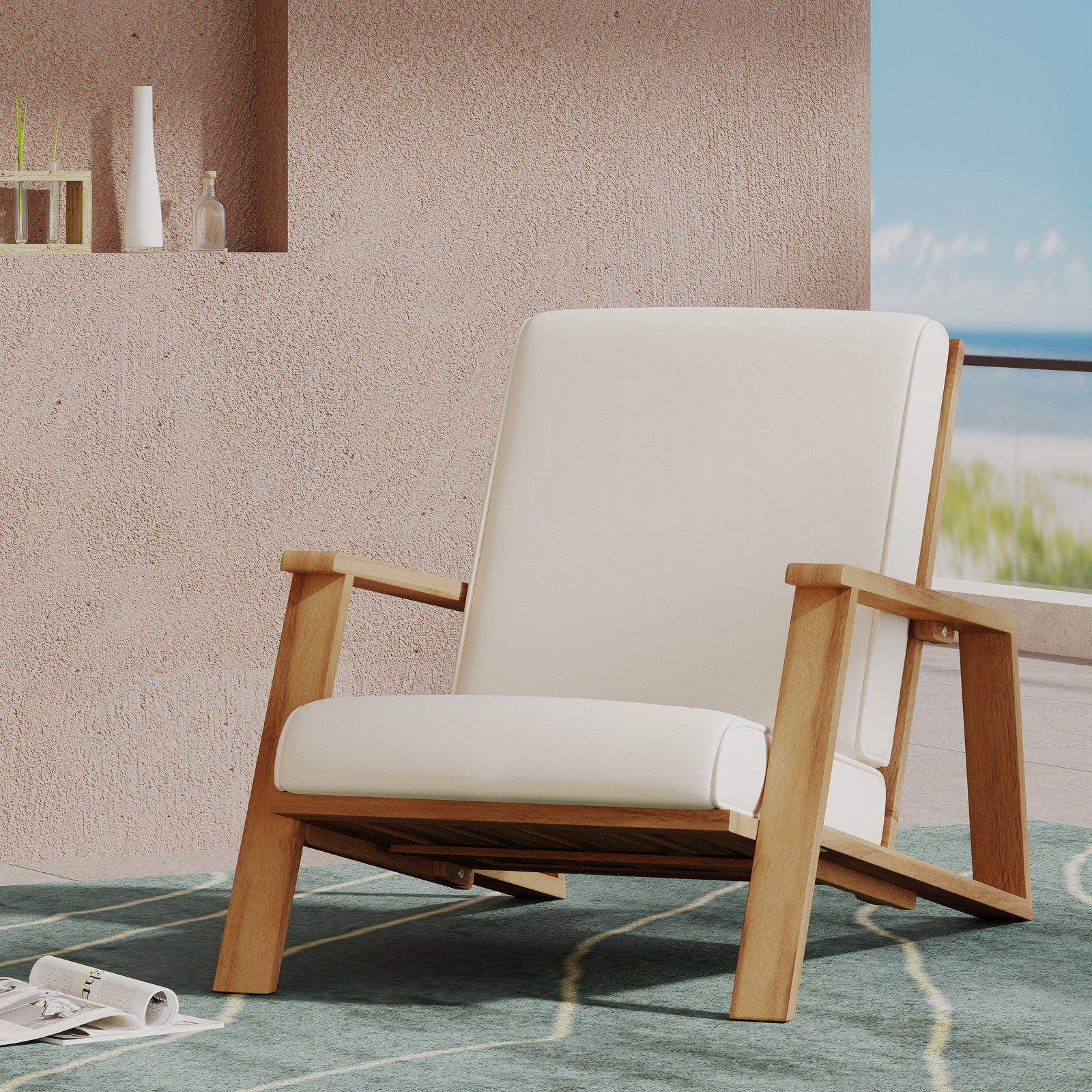 THE FURNITURE CO. Accent Chair Beige Acacia Wood Adirondack Chair