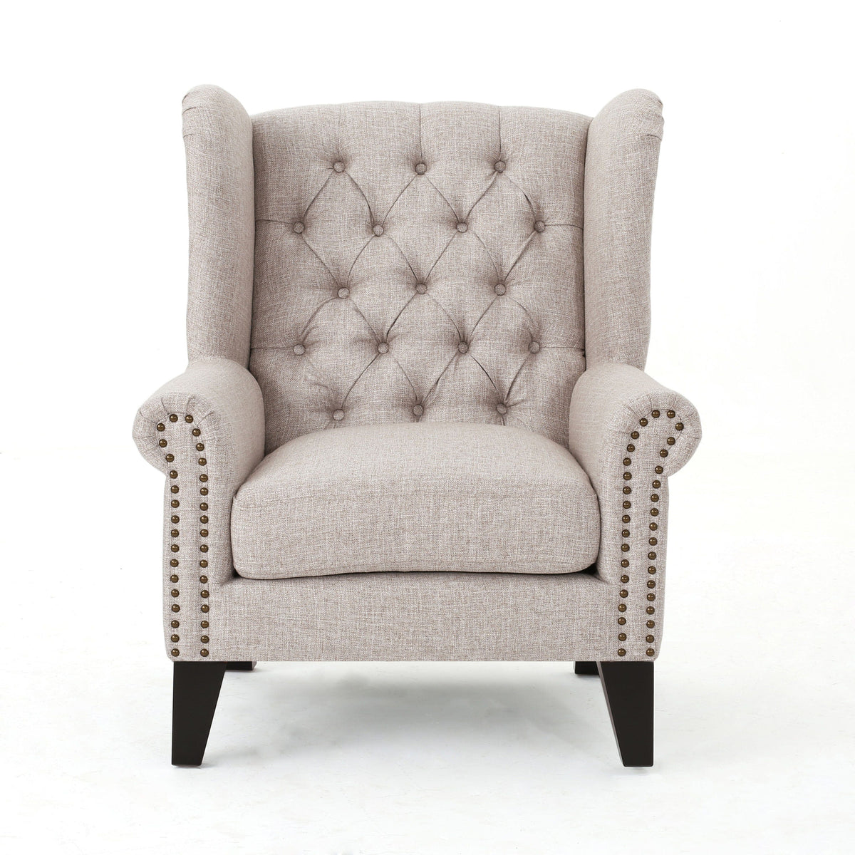 THE FURNITURE CO. Accent Chair Beige Antique-Inspired Tufted Armchair