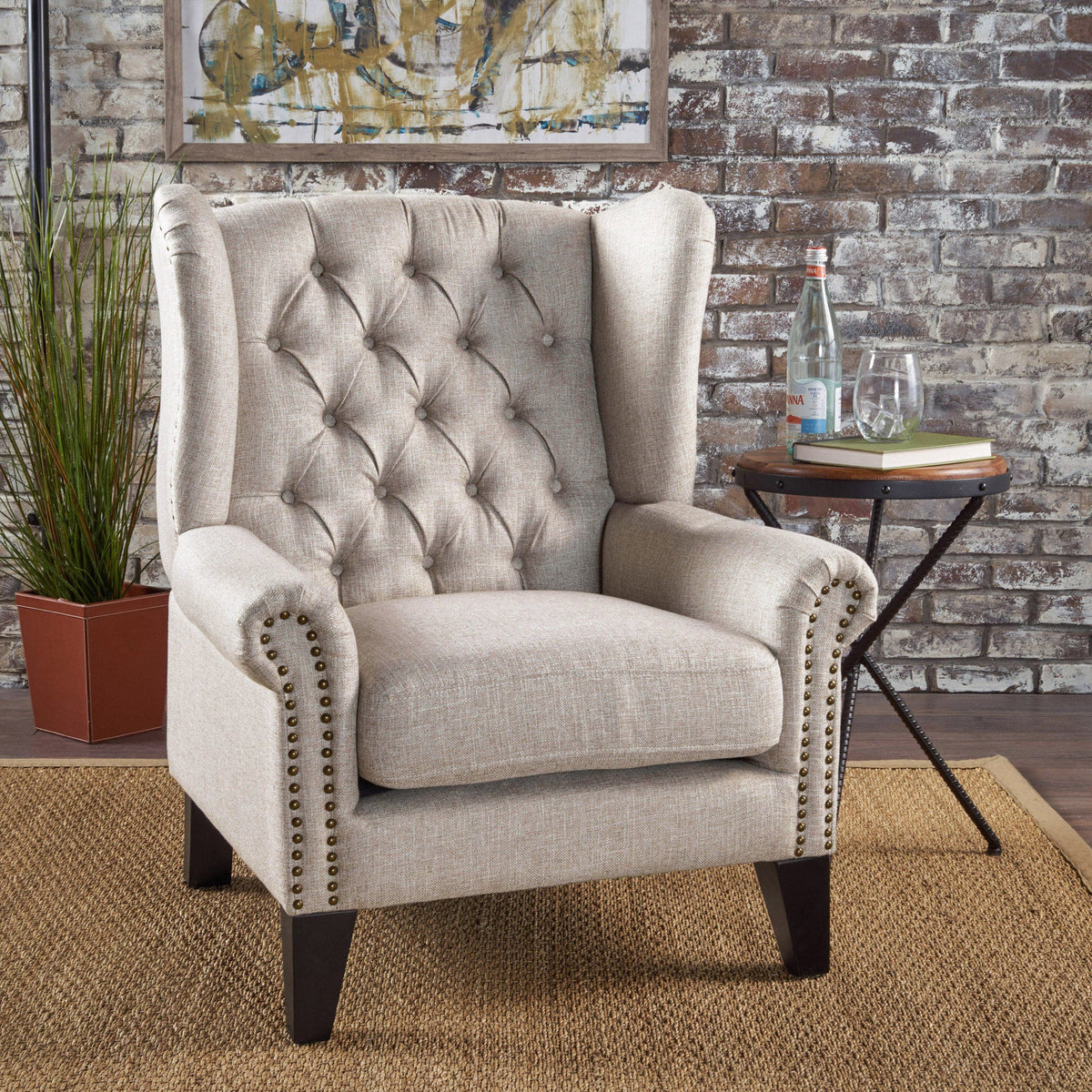 THE FURNITURE CO. Accent Chair Beige Antique-Inspired Tufted Armchair