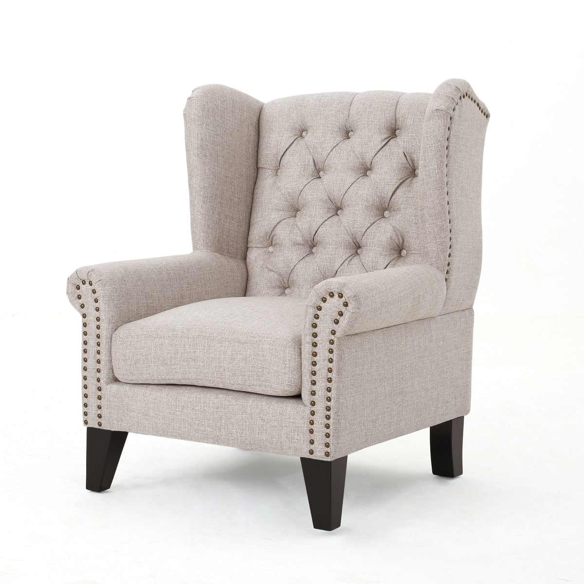 THE FURNITURE CO. Accent Chair Beige Antique-Inspired Tufted Armchair