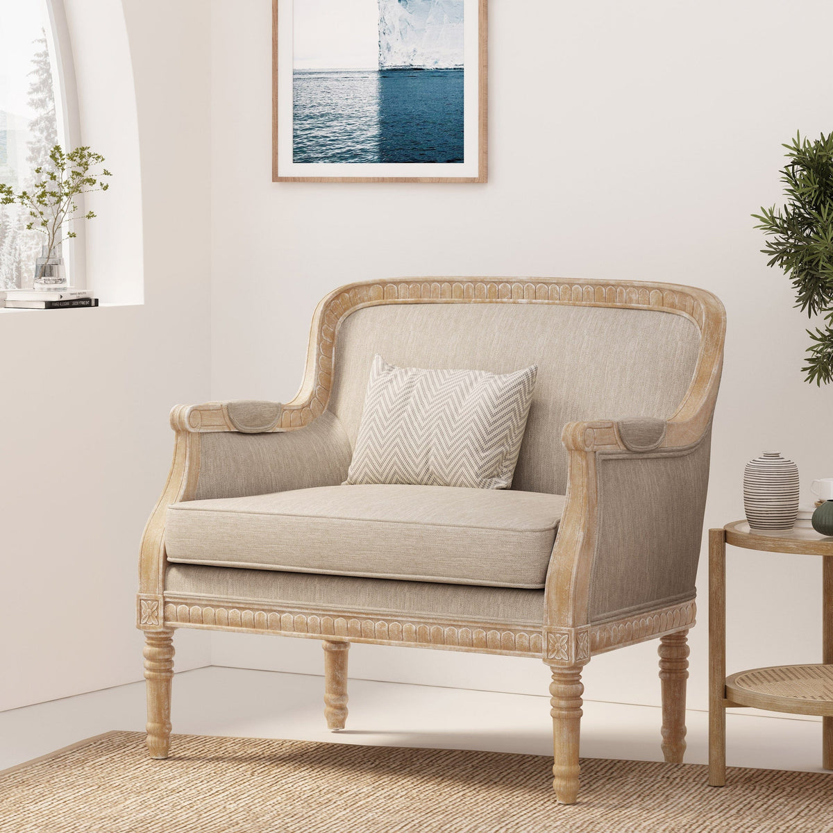 THE FURNITURE CO. Accent Chair Beige Brown French Country Club Chair