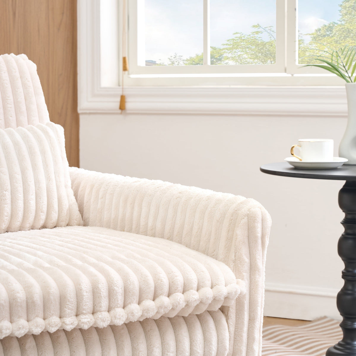 THE FURNITURE CO. Accent Chair Beige Corduroy Plush Armchair