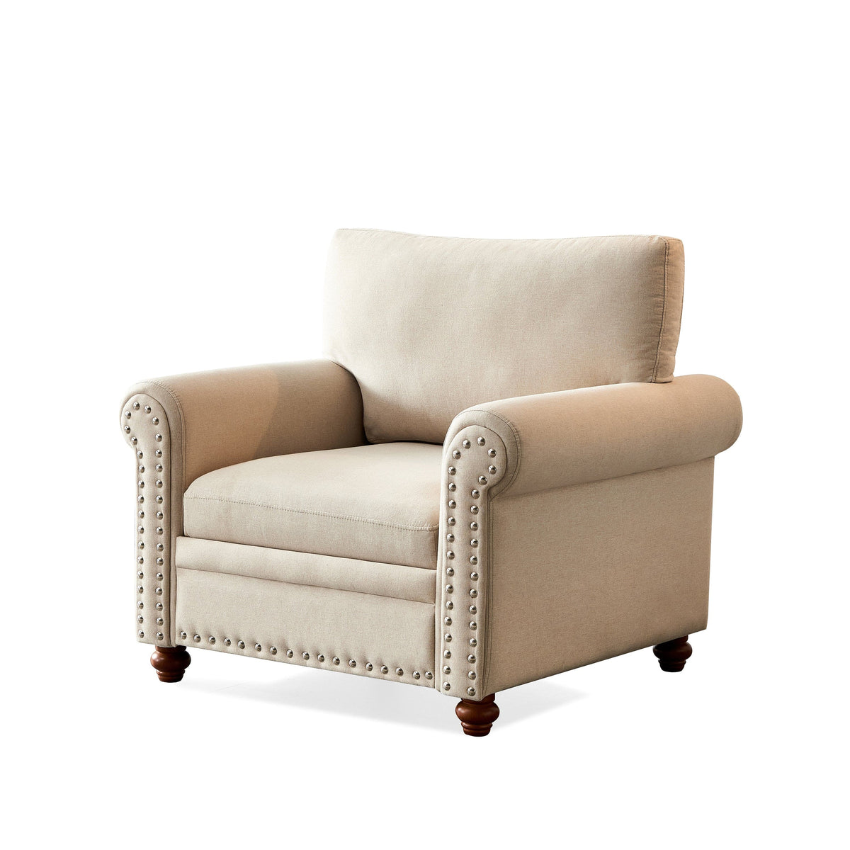 THE FURNITURE CO. Accent Chair Beige Fabric Single Sofa Chair with Wooden Legs