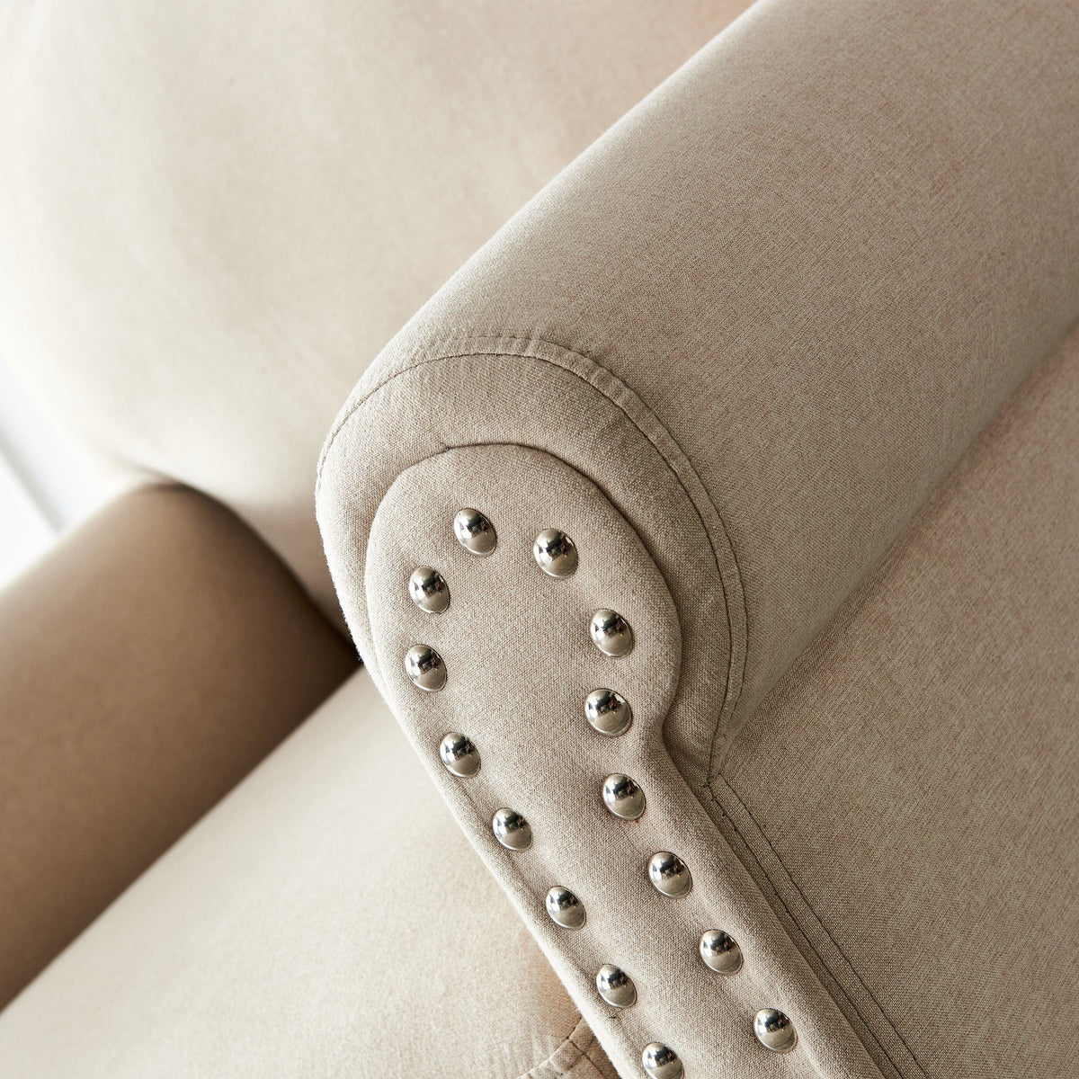 THE FURNITURE CO. Accent Chair Beige Fabric Single Sofa Chair with Wooden Legs