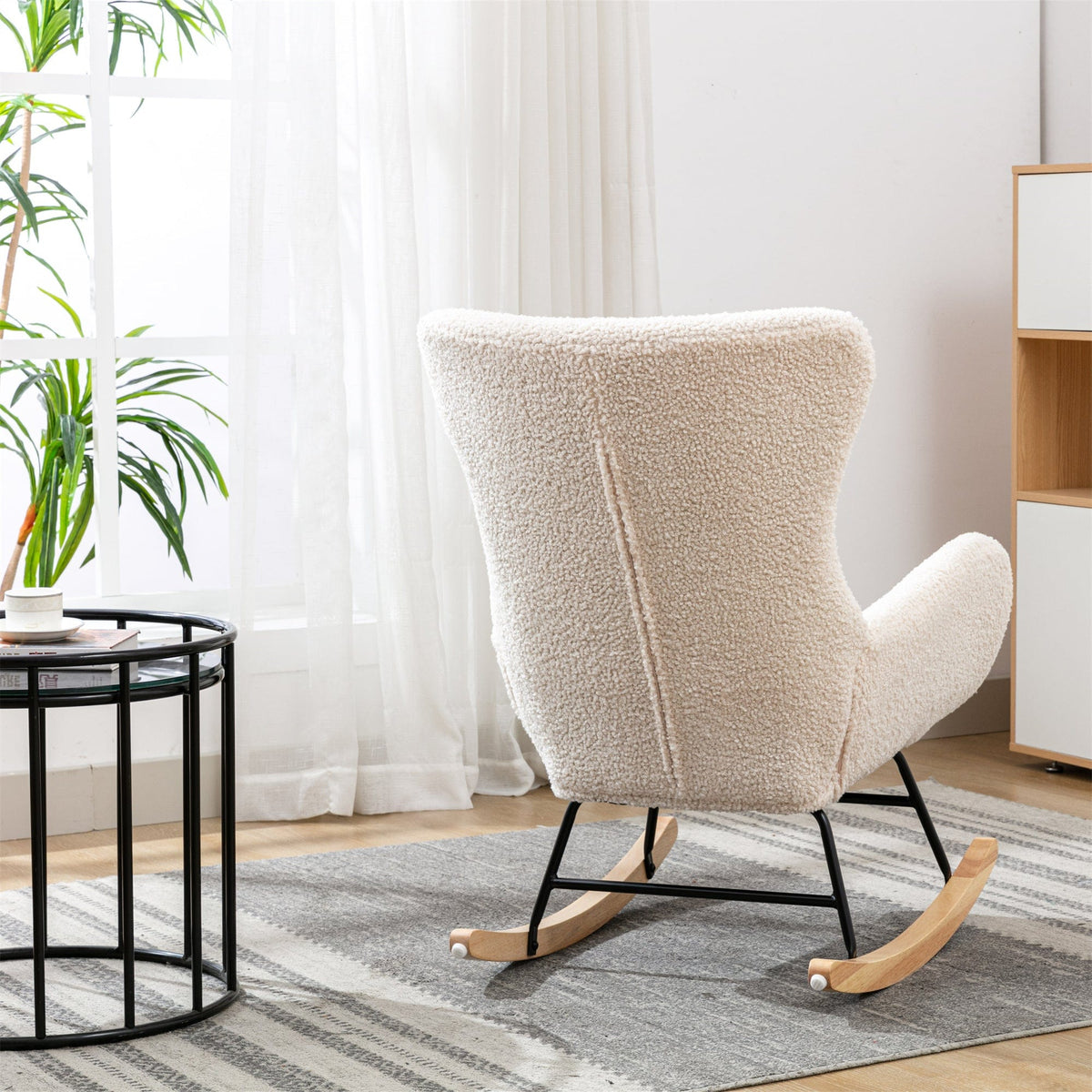 THE FURNITURE CO. Accent Chair Beige Teddy Fabric Rocking Chair