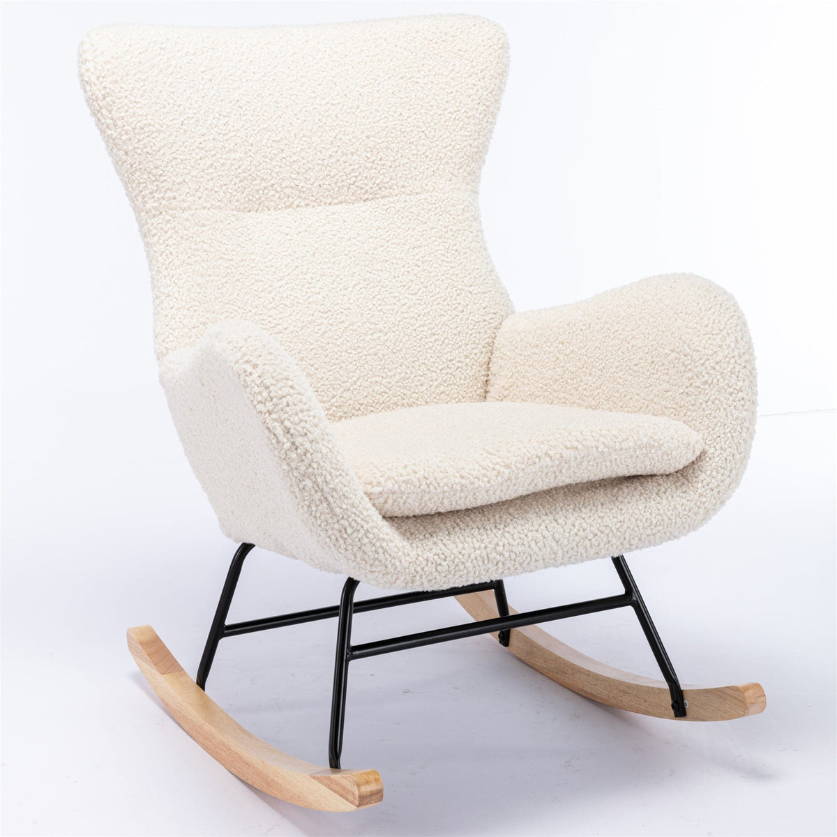 THE FURNITURE CO. Accent Chair Beige Teddy Fabric Rocking Chair