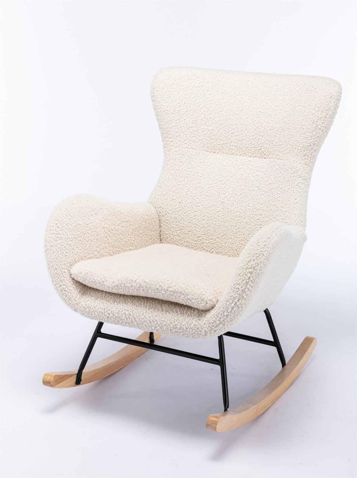 THE FURNITURE CO. Accent Chair Beige Teddy Fabric Rocking Chair