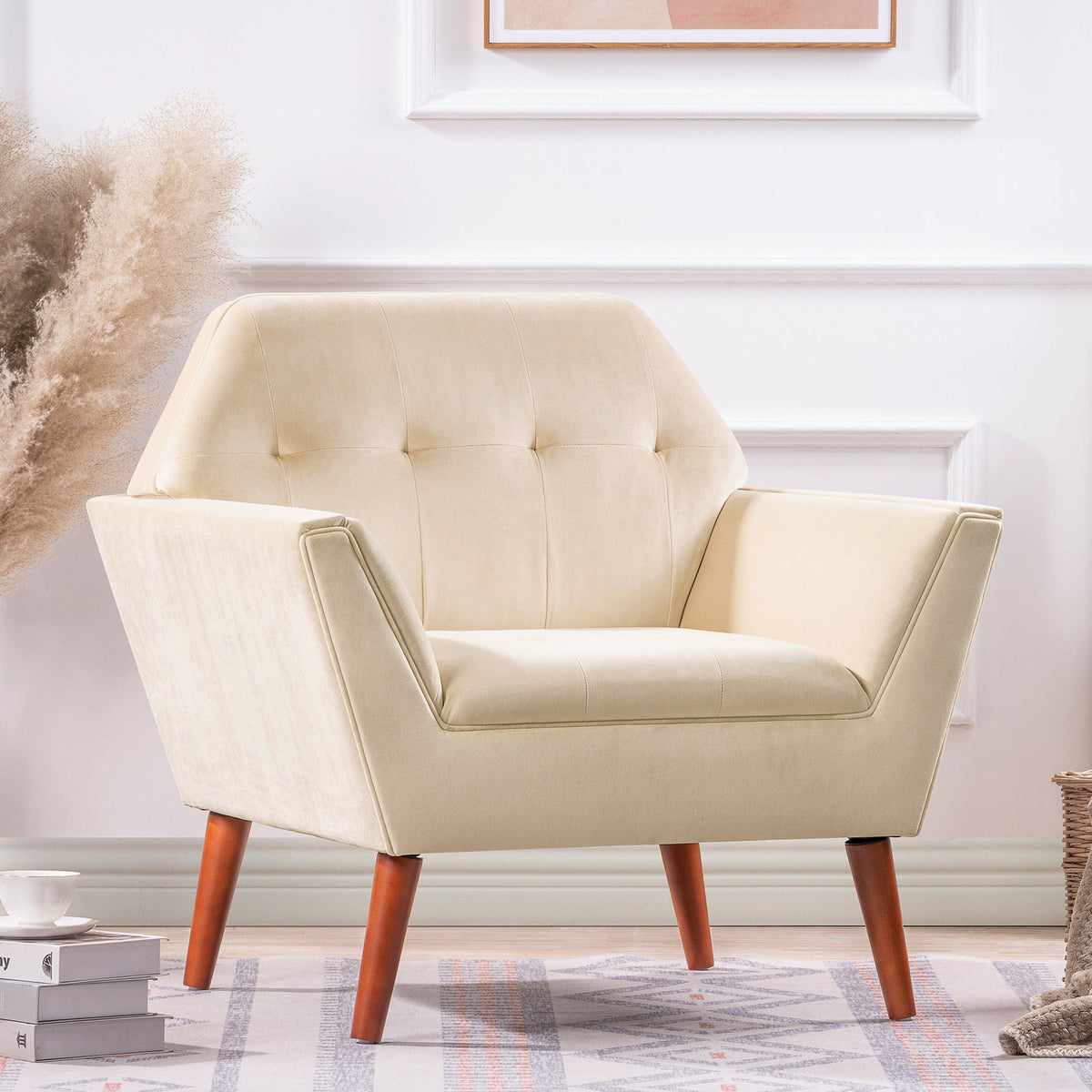THE FURNITURE CO. Accent Chair Beige Upholstered Chair with Birch Legs
