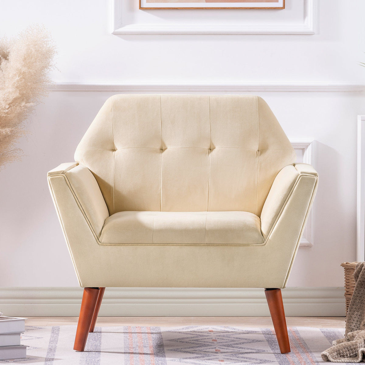THE FURNITURE CO. Accent Chair Beige Upholstered Chair with Birch Legs